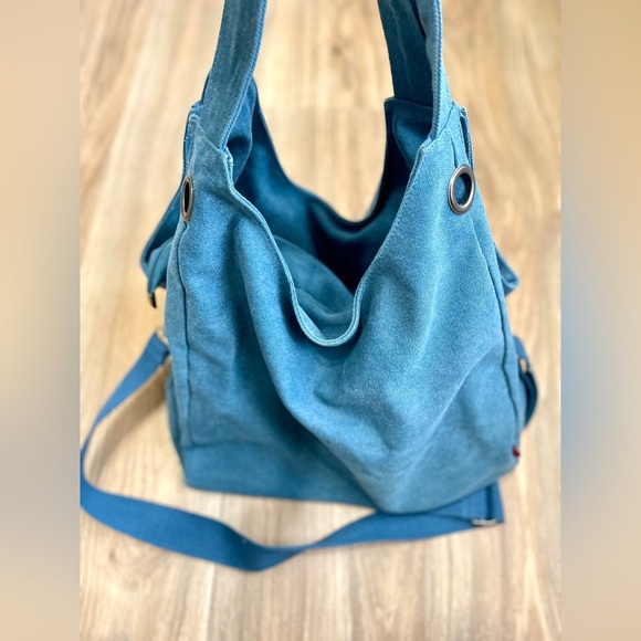 Oris Blue Canvas Hobo Style Bag Tote EUC - Picture 1 of 10